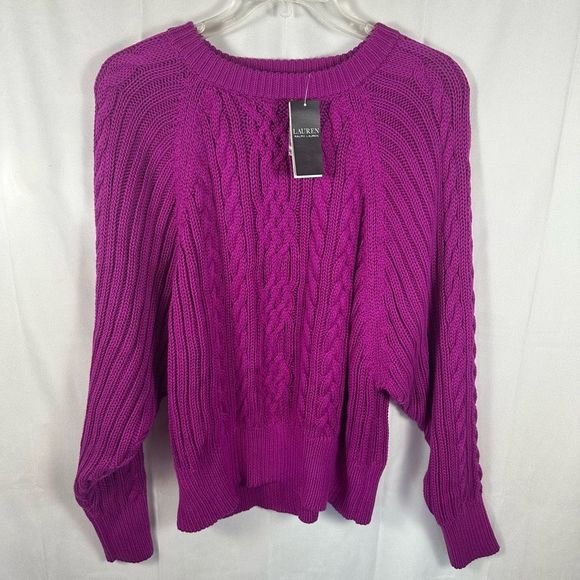 Ralph Lauren Sweaters - NWT Lauren Ralph Lauren Women’s Cable Knit Dolman Sleeve Magenta Sweater XL